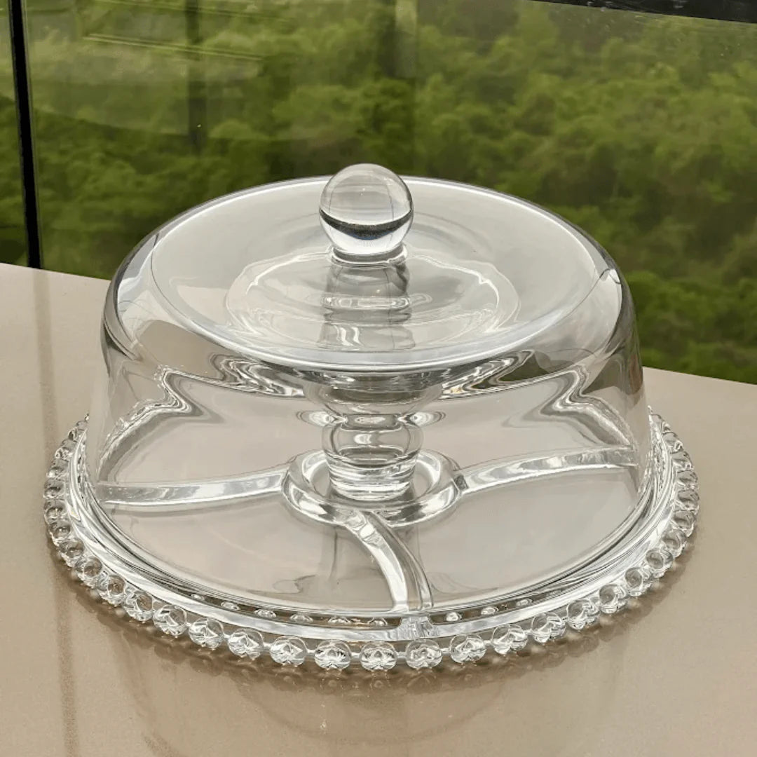 Boleira 4 em 1 Prato para Bolo Petisqueira Cristal Coração 25,5cm