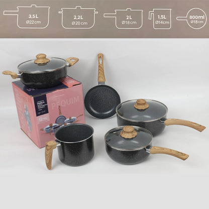 Jogo de Panelas Cerâmica Kit 5 Peças Antiaderente Tampa Vidro