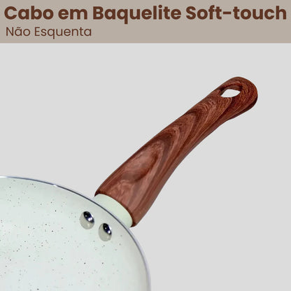 Jogo de Panelas Cerâmica Kit 5 Peças Antiaderente Tampa Vidro