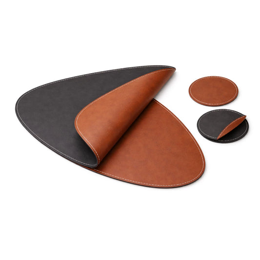 Jogo Americano Sousplat Couro +  Porta Copo Kit 6 peças
