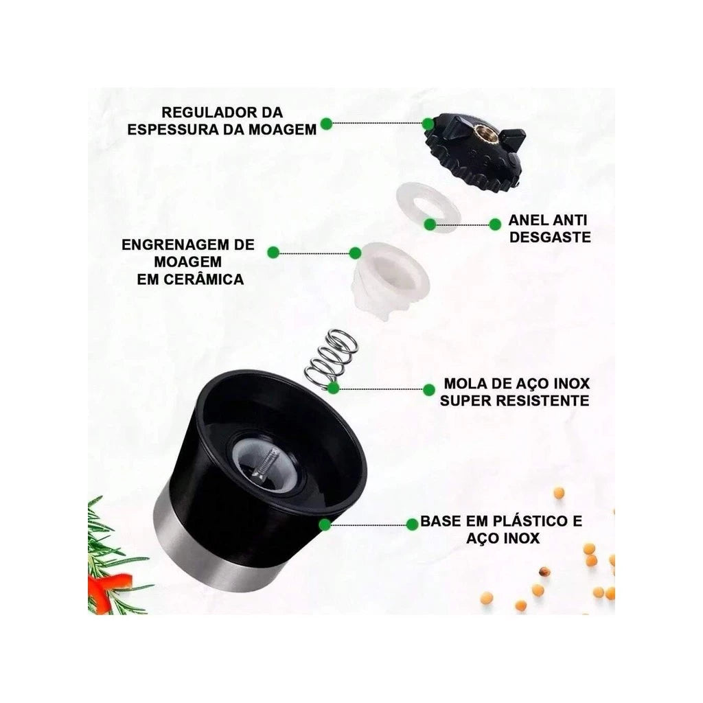 Moedor De Sal E Pimenta Em Vidro E Inox Premium