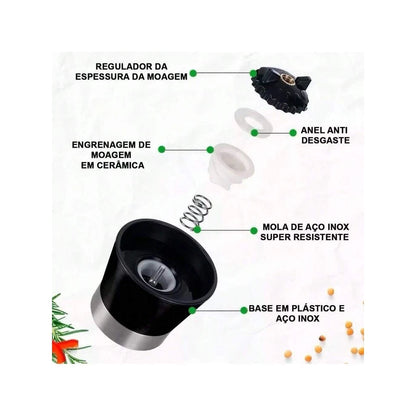 Moedor De Sal E Pimenta Em Vidro E Inox Premium