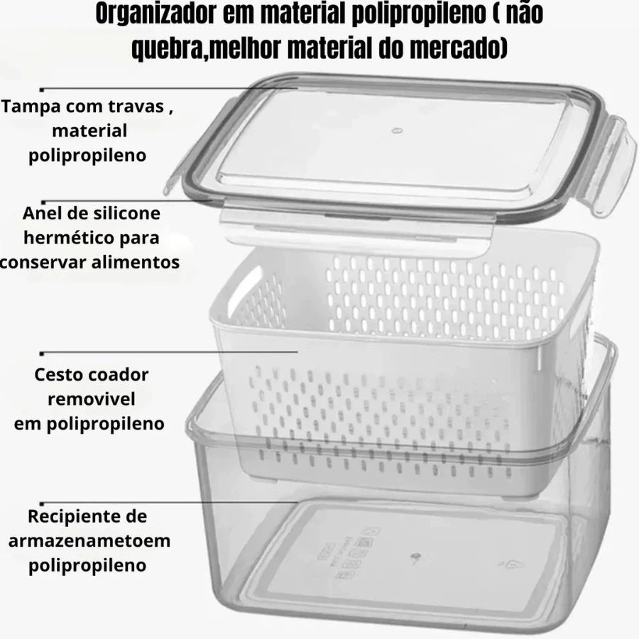 Kit 3 Potes Organizador de Geladeira